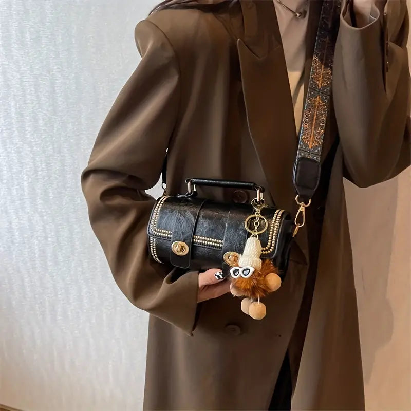 Vintage Square Handbags, Ethnic Style Crossbody Bag, Women's Mini Flap Purse With Buckle Decor
