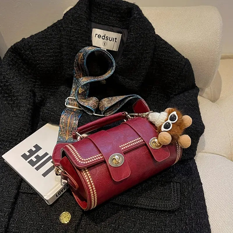 Vintage Square Handbags, Ethnic Style Crossbody Bag, Women's Mini Flap Purse With Buckle Decor