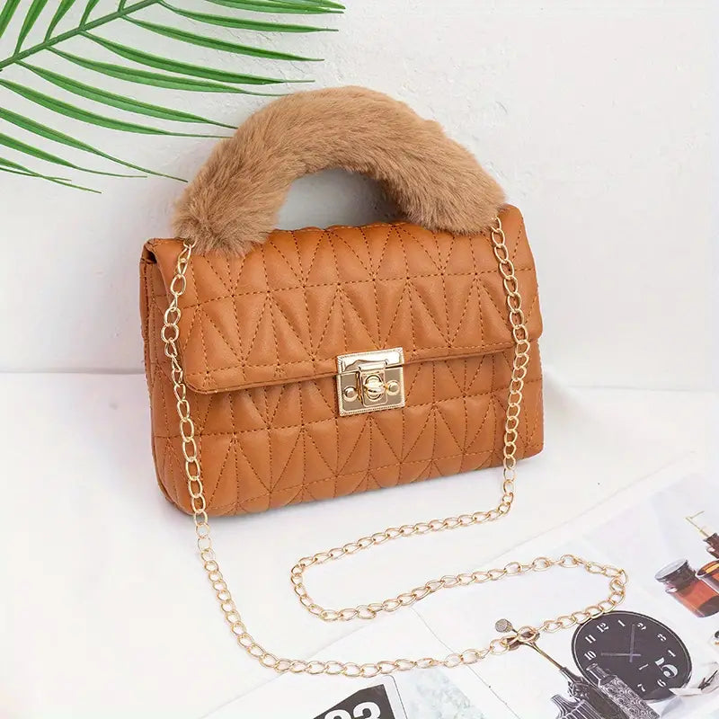 Quilted Square Turn Lock Chain Bag