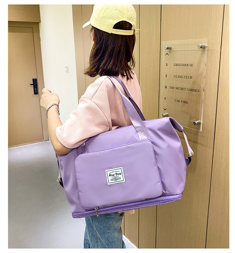 Large Capacity Folding Travel Bag Dry Wet Separated Foldable Gym Bag Fashion Travel Duffel Bag Expandable Space Portable Lightweight Waterproof Carry On Tote