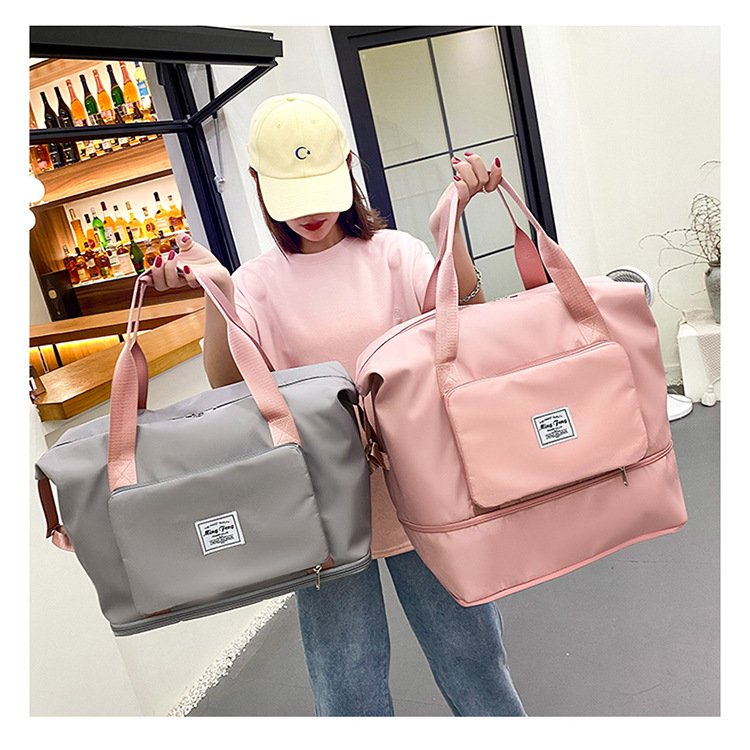Large Capacity Folding Travel Bag Dry Wet Separated Foldable Gym Bag Fashion Travel Duffel Bag Expandable Space Portable Lightweight Waterproof Carry On Tote