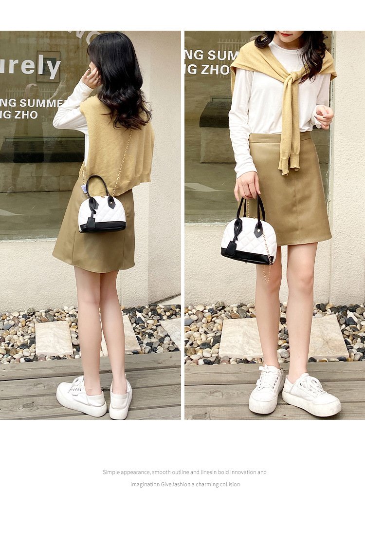 Women Handbag Quilted Golden Link Chain Top Handle Faux Leather Contrast Color Single Shoulder Bag Purse Shopping Use