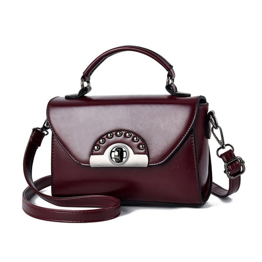 WOMEN VINTAGE STITCHING RIVET DECORATIVE FLAP SADDLE BAG