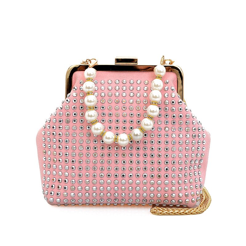 New European and American Retro Pu Rhinestone Temperament Dinner Bag Clipped Button Pearl Tote Shoulder Bag Fashion Women's Bag