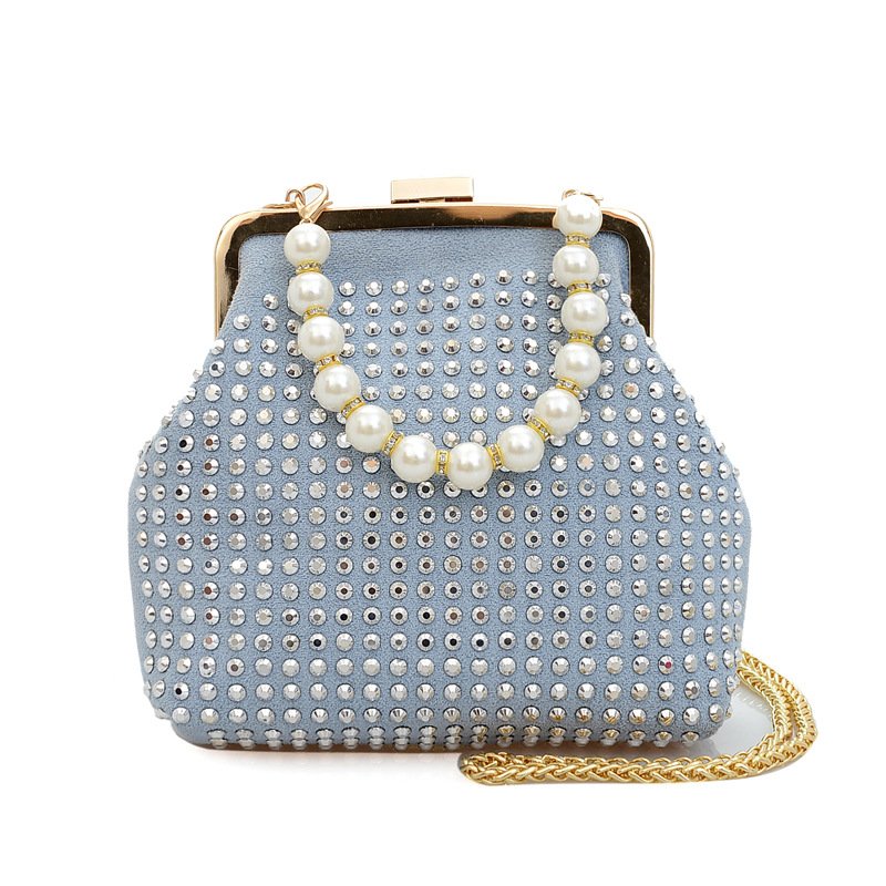 New European and American Retro Pu Rhinestone Temperament Dinner Bag Clipped Button Pearl Tote Shoulder Bag Fashion Women's Bag