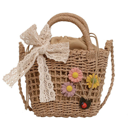 Summer Woven Bag Fashion Simple Lace Crossbody Shoulder Bag All-Match Flowers Cute Mini Handbag