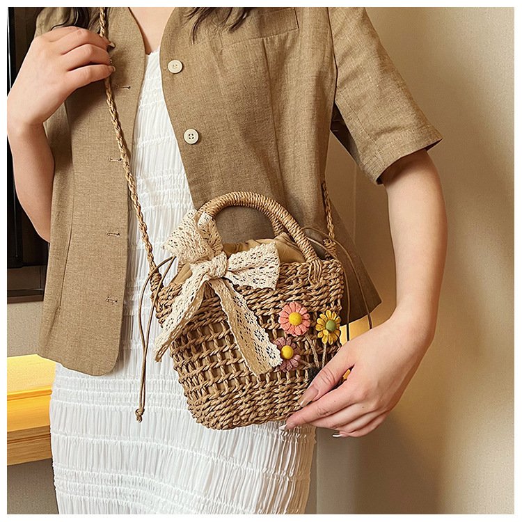 Summer Woven Bag Fashion Simple Lace Crossbody Shoulder Bag All-Match Flowers Cute Mini Handbag