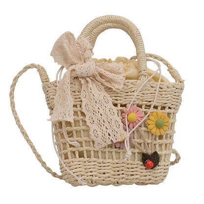 Summer Woven Bag Fashion Simple Lace Crossbody Shoulder Bag All-Match Flowers Cute Mini Handbag