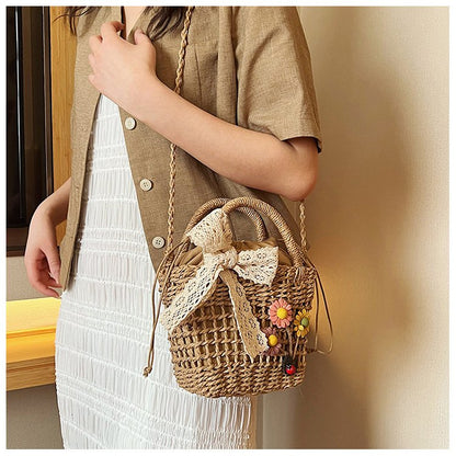 Summer Woven Bag Fashion Simple Lace Crossbody Shoulder Bag All-Match Flowers Cute Mini Handbag