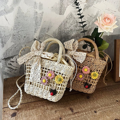 Summer Woven Bag Fashion Simple Lace Crossbody Shoulder Bag All-Match Flowers Cute Mini Handbag