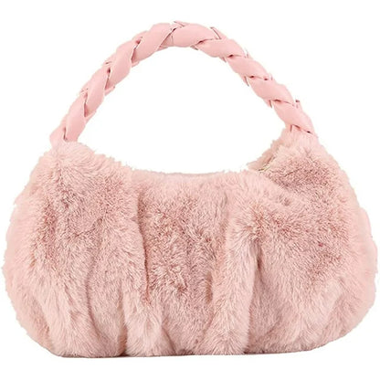 Tote Bag Women Cozy Fuffy Faux Fur Plush Trendy Shoulder Bag Quilted Casual Soft Handbag Purse