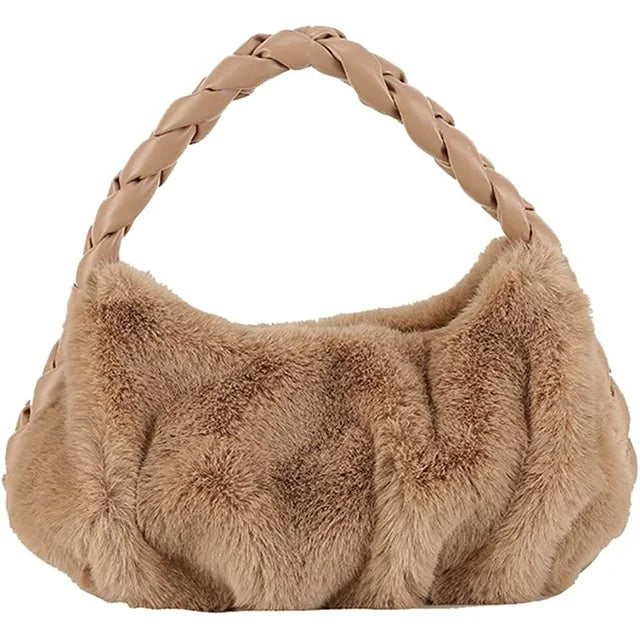 Tote Bag Women Cozy Fuffy Faux Fur Plush Trendy Shoulder Bag Quilted Casual Soft Handbag Purse