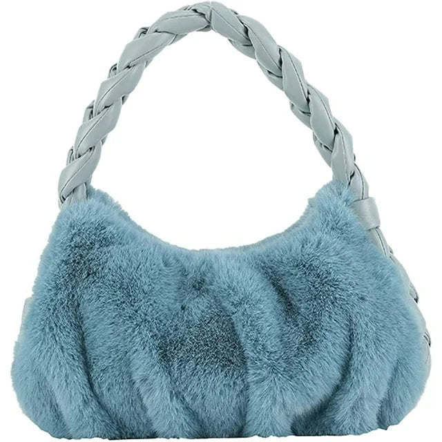 Tote Bag Women Cozy Fuffy Faux Fur Plush Trendy Shoulder Bag Quilted Casual Soft Handbag Purse