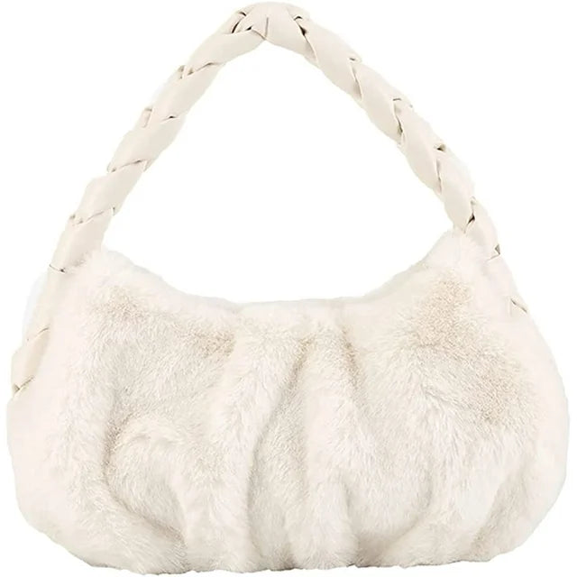 Tote Bag Women Cozy Fuffy Faux Fur Plush Trendy Shoulder Bag Quilted Casual Soft Handbag Purse