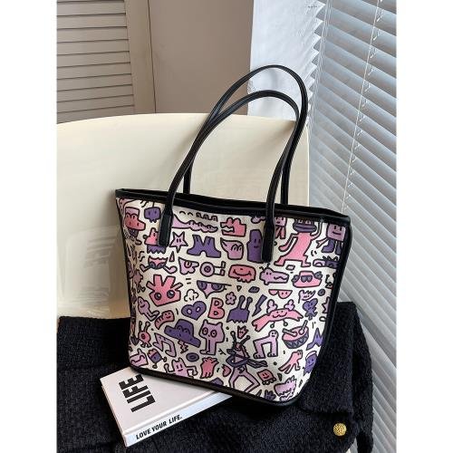 High Quality Stylish Custom Reusable Oversize Canvas Women′ S Shopping Bag Contrast Color Tote Printed Pattern Bags