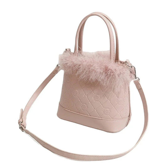 Faux Fur Women’s Plush Bucket Bag Sweet Ladies Portable Crossbody Bags Casual Daily Female Handbags Purse Shoulder Bags Online