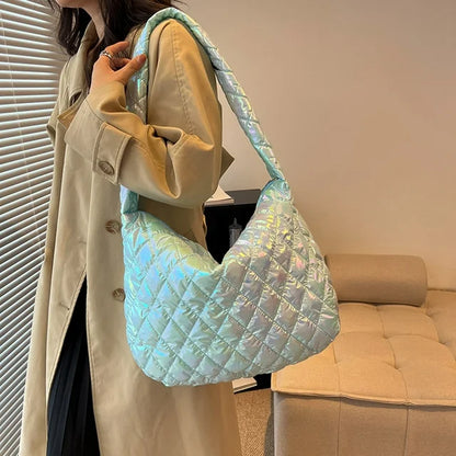 New Autumn Winter Ladies Tote Handbags Laser Cotton Padded Shoulder Bag