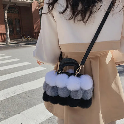 Women's Faux Fur Crossbody Bags, Designer Fashion Plush Handbags, Colorful Patchwork Small Tote Bags for Winter