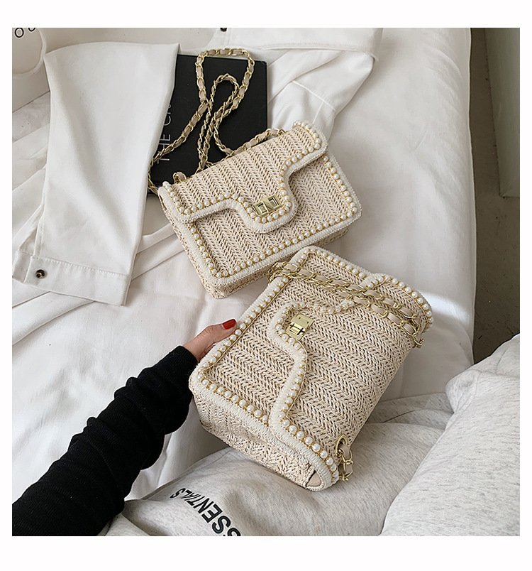 Evening Bags Special Straw Bag Fashion Chain Single Shoulder Cross-body Female Pearl Decoration Delicate Leisure