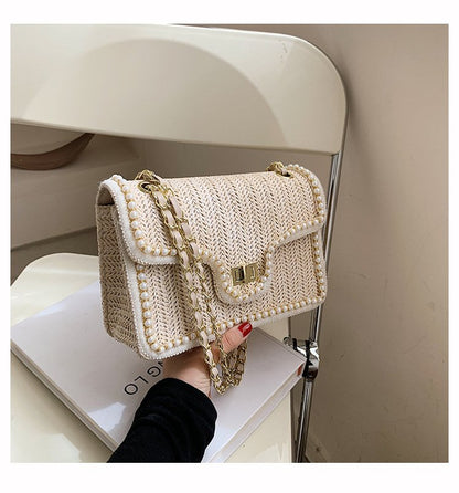 Evening Bags Special Straw Bag Fashion Chain Single Shoulder Cross-body Female Pearl Decoration Delicate Leisure