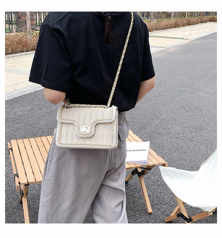 Evening Bags Special Straw Bag Fashion Chain Single Shoulder Cross-body Female Pearl Decoration Delicate Leisure