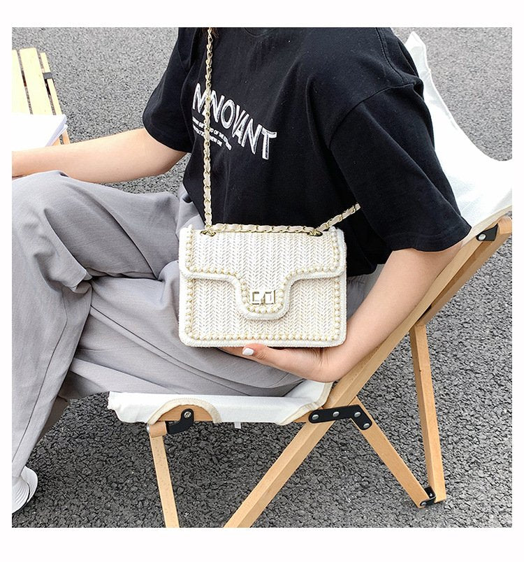 Evening Bags Special Straw Bag Fashion Chain Single Shoulder Cross-body Female Pearl Decoration Delicate Leisure