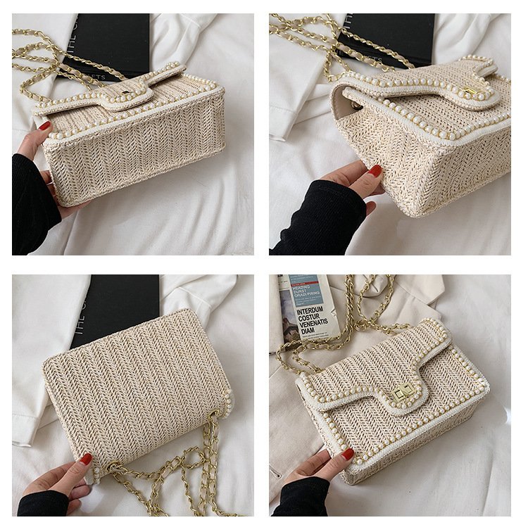 Evening Bags Special Straw Bag Fashion Chain Single Shoulder Cross-body Female Pearl Decoration Delicate Leisure