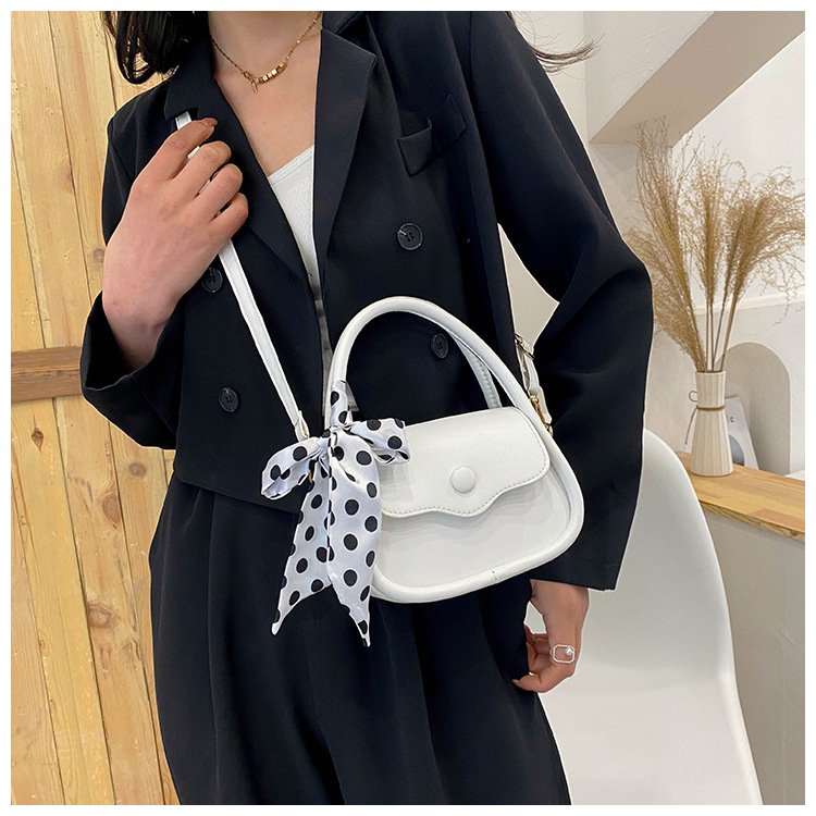 PU Leather Small Fresh Women's Bag New Niche Design Single Shoulder Bag Silk Scarf Drawstring Handheld Crossbody Bag