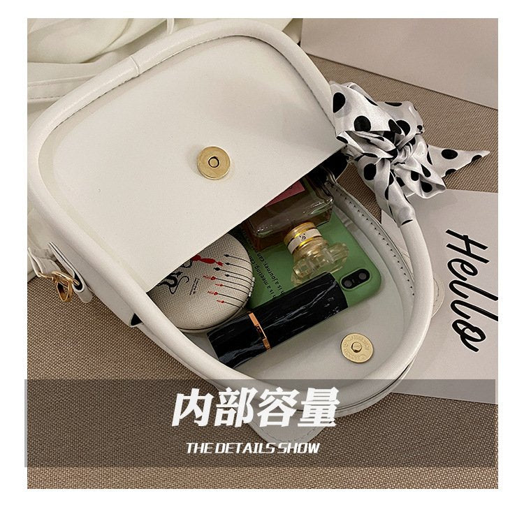 PU Leather Small Fresh Women's Bag New Niche Design Single Shoulder Bag Silk Scarf Drawstring Handheld Crossbody Bag