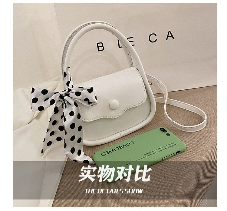 PU Leather Small Fresh Women's Bag New Niche Design Single Shoulder Bag Silk Scarf Drawstring Handheld Crossbody Bag