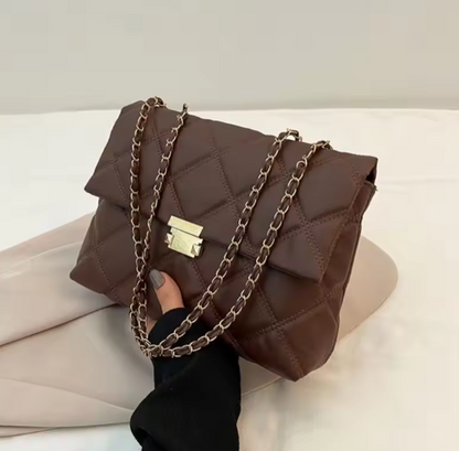 Lingge chain texture western style bag women's new fashion one-shoulder women's bag simple messenger hand-held small square bag