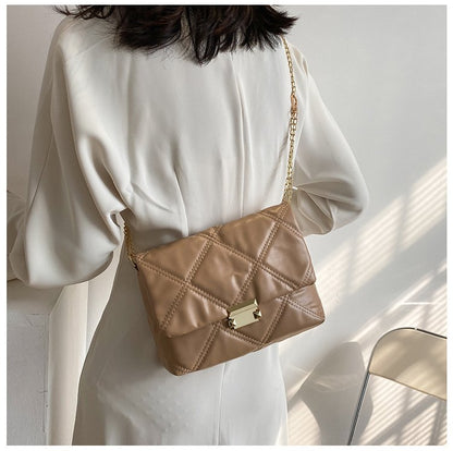 Lingge chain texture western style bag women's new fashion one-shoulder women's bag simple messenger hand-held small square bag