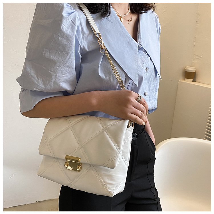 Lingge chain texture western style bag women's new fashion one-shoulder women's bag simple messenger hand-held small square bag