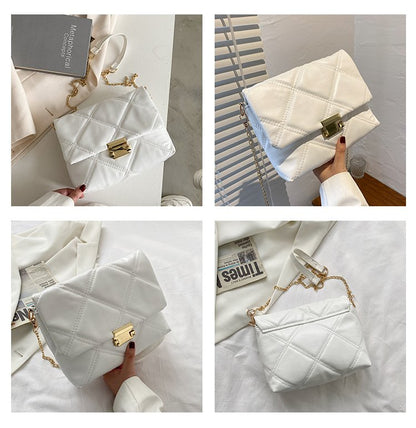 Lingge chain texture western style bag women's new fashion one-shoulder women's bag simple messenger hand-held small square bag