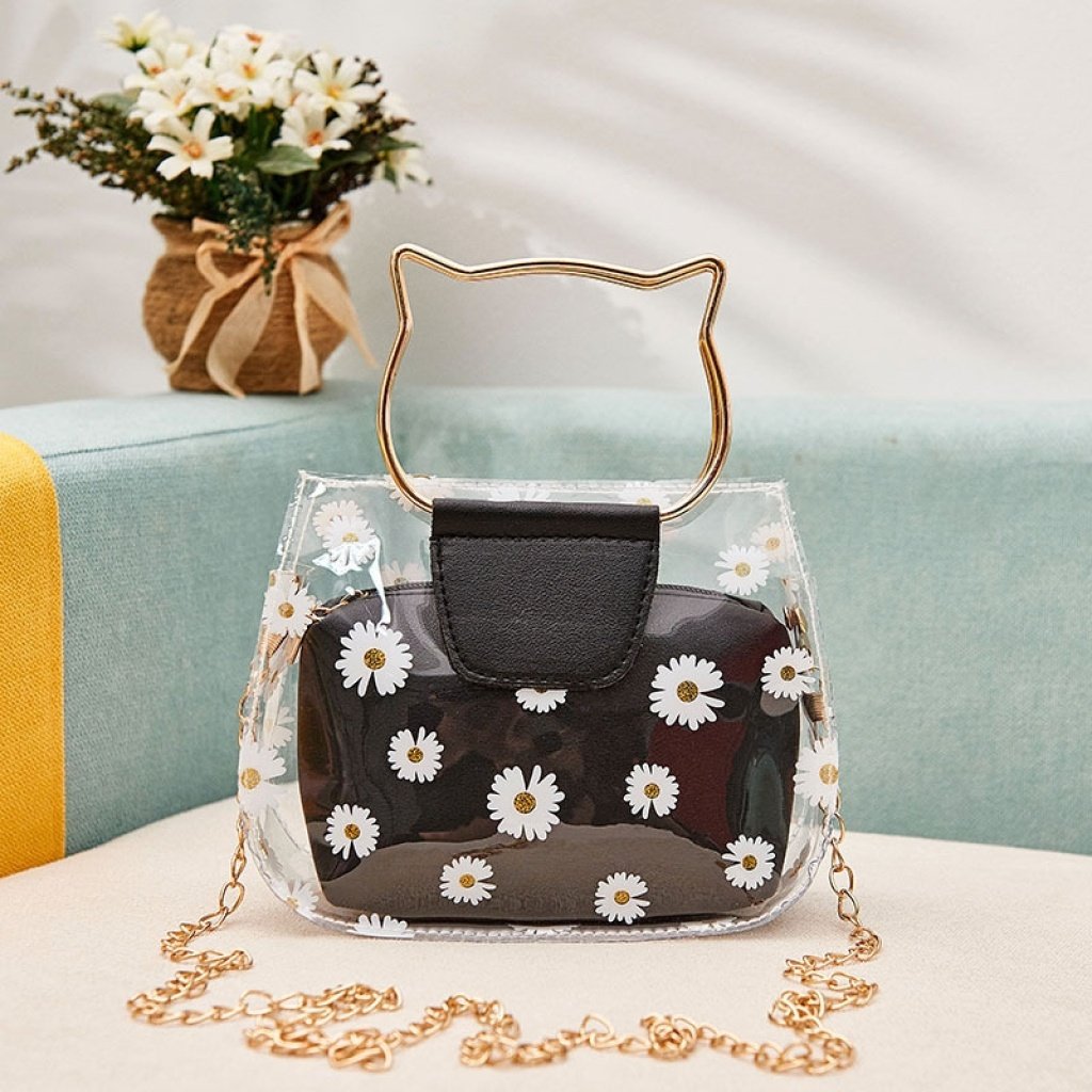 Handle Cat Shape Handle Handbags Metal Daisy Mini Crossbody Bags Girls