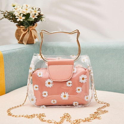 Handle Cat Shape Handle Handbags Metal Daisy Mini Crossbody Bags Girls