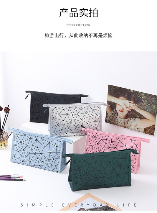 Fashion Women PU Geometric Graid Shaped Large Capacity Clutch Cosmetic Bag Mix Color