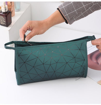 Fashion Women PU Geometric Graid Shaped Large Capacity Clutch Cosmetic Bag Mix Color