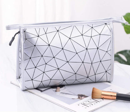 Fashion Women PU Geometric Graid Shaped Large Capacity Clutch Cosmetic Bag Mix Color