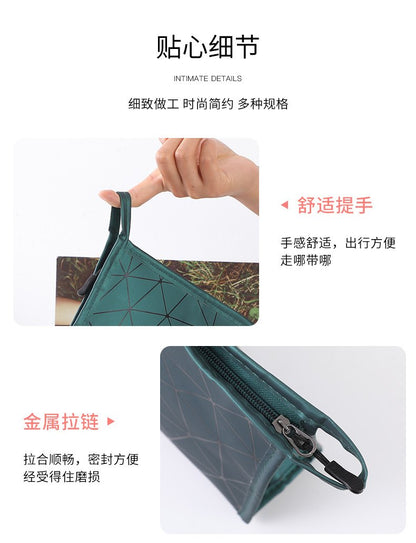 Fashion Women PU Geometric Graid Shaped Large Capacity Clutch Cosmetic Bag Mix Color