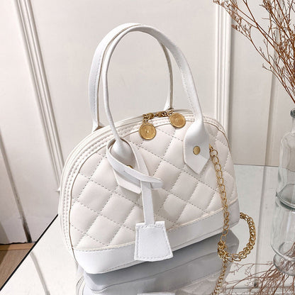 Women Handbag Quilted Golden Link Chain Top Handle Faux Leather Contrast Color Single Shoulder Bag Purse Shopping Use