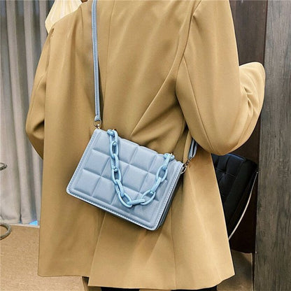 Mini Plaid Embossed Handbag, Trendy Square Crossbody Bag, Simple Shoulder Purse For Women